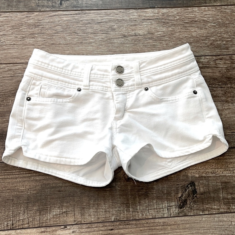 BEBE white jean shorts